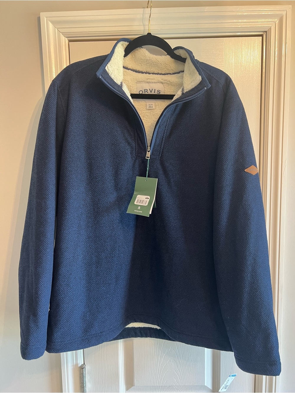 Orvis Sherpa Lined Quarter Zip Pullover Sweater Fleece Blue XL NWT